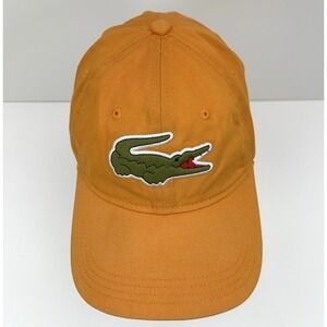 LACOSTE Hat Strap Back Orange OS Baseball Hat Embroidered Big Crocodile Logo Dad